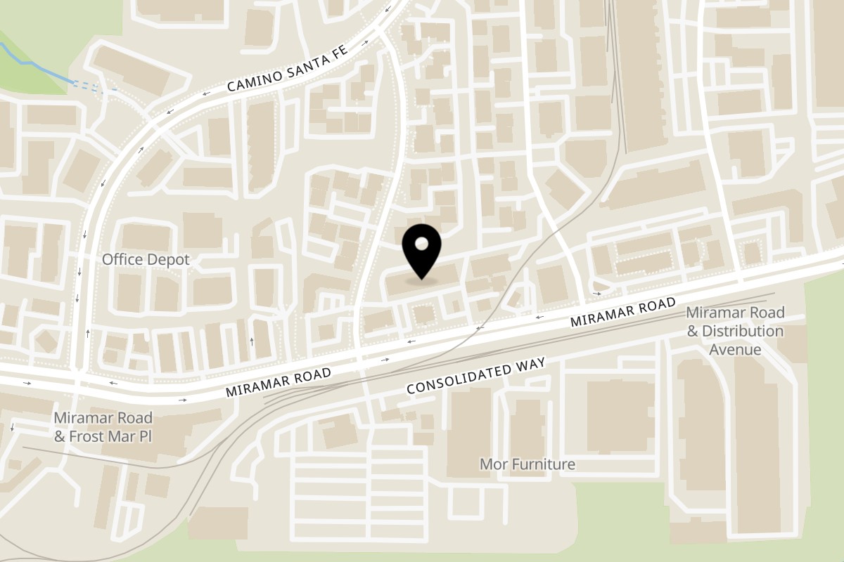 Map showing the location of Philadelphia Sandwich Co. on 6904 Miramar Rd in San Diego