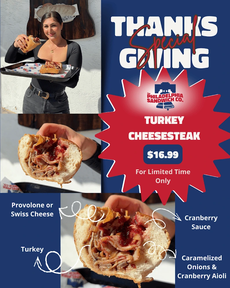 Thanksgiving Turkey Cheesesteak special at Philadelphia Sandwich Co. San Diego